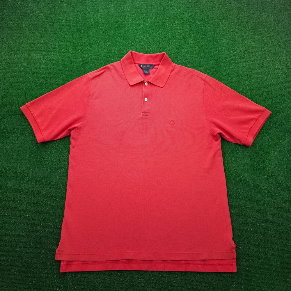 Brooks Brothers Polo Shirt Mens Large Coral Red Performance Knit Pique Cotton